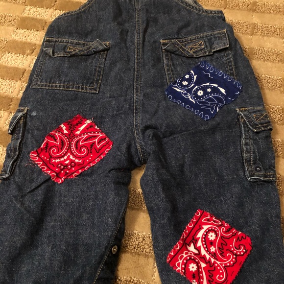 Baby gap overalls with hand sewn bandana patches - Picture 2 of 2